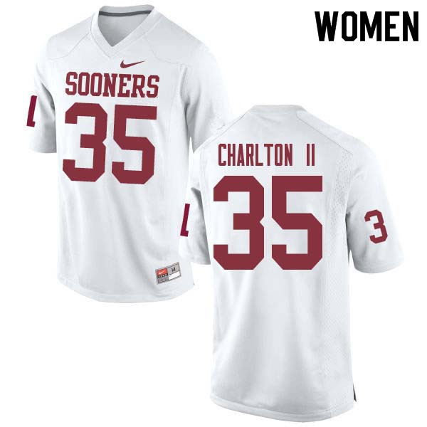 Women #35 Robert Charlton II Oklahoma Sooners College Football Jerseys Sale-White - Click Image to Close